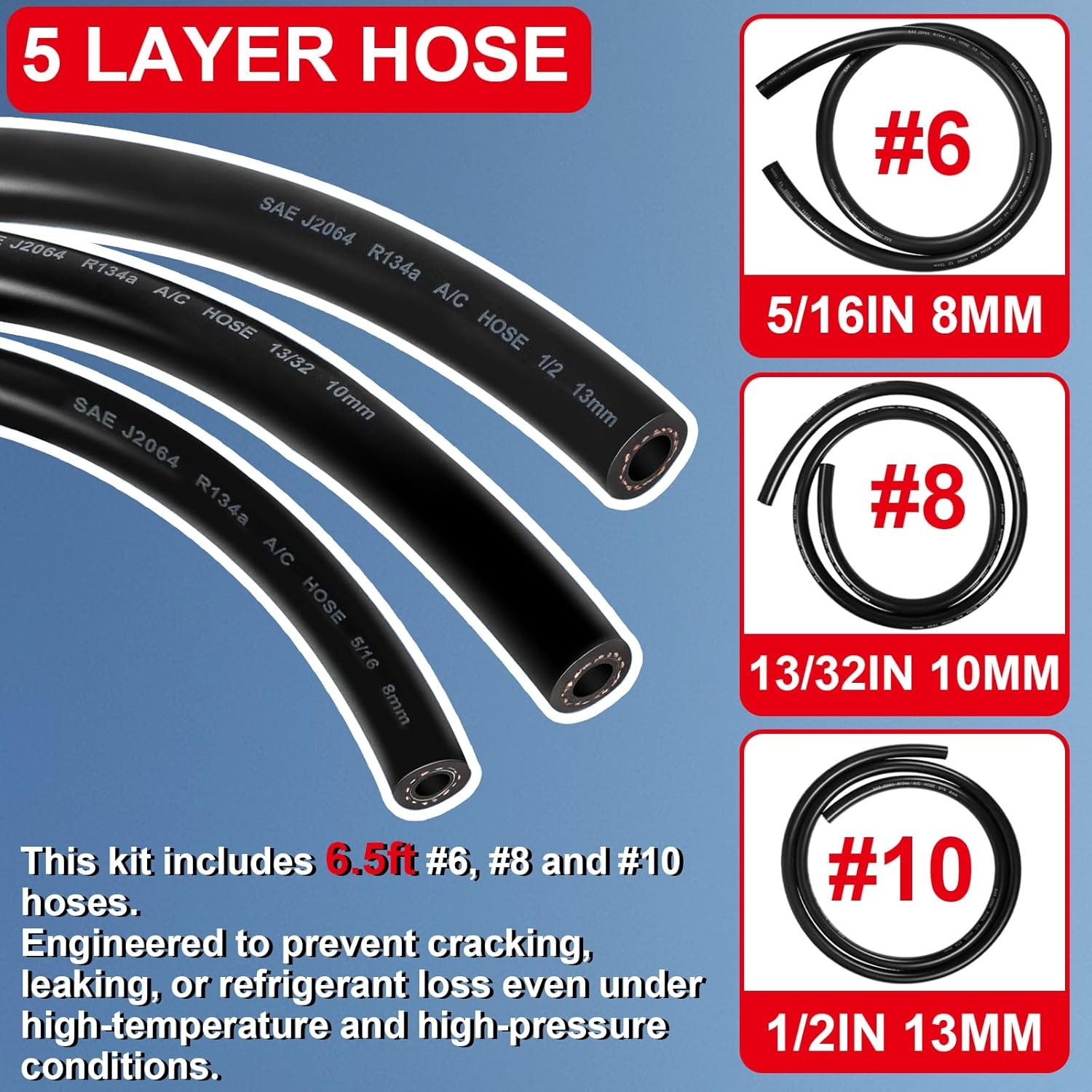 Automotive A/C Air Conditioning Ext Length Hoses Fitting O-ring Kit #6#8#10 Hose - Image 3