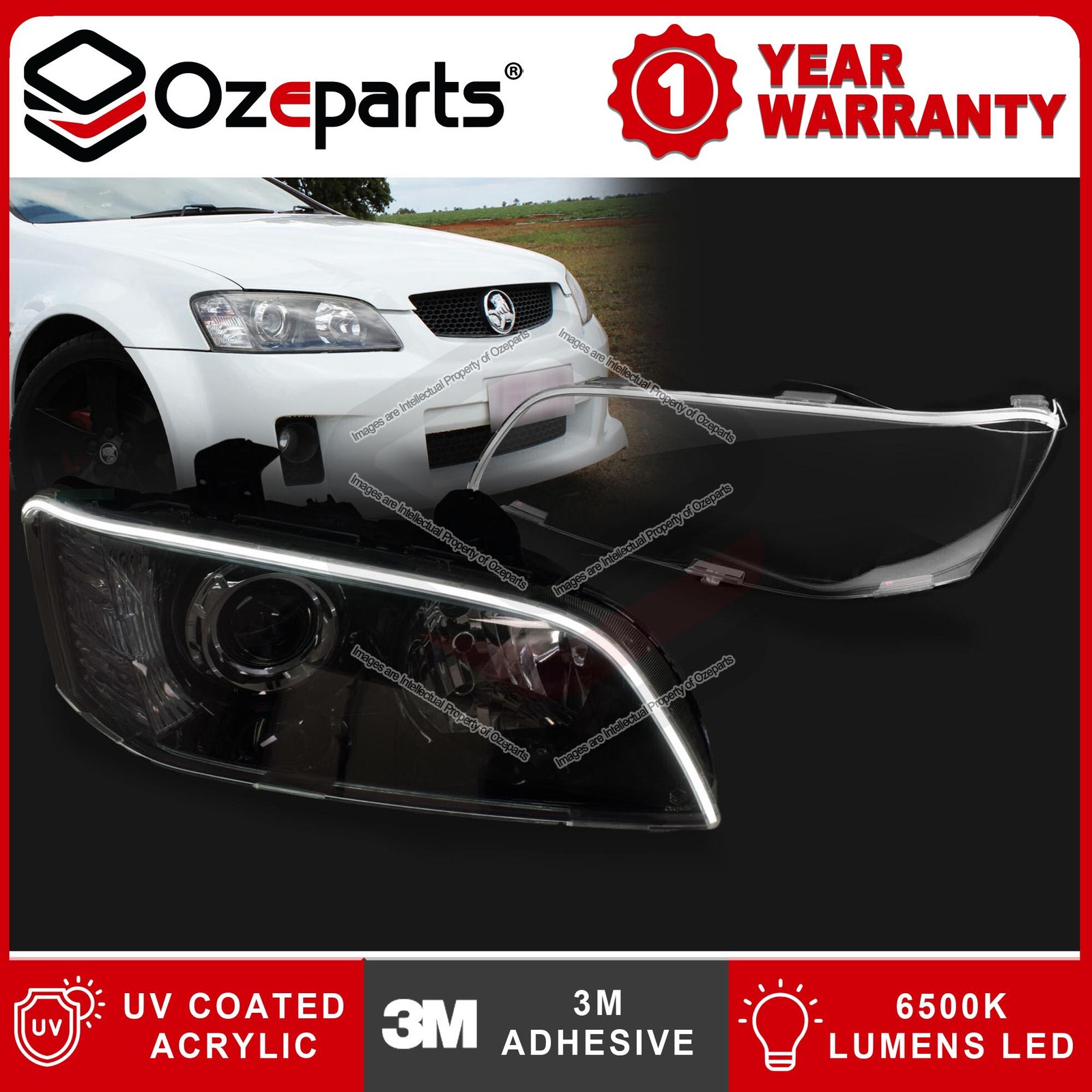 Par de protectores de faros con LED DRL para Holden Commodore VE S1 SV6 SS SSV-