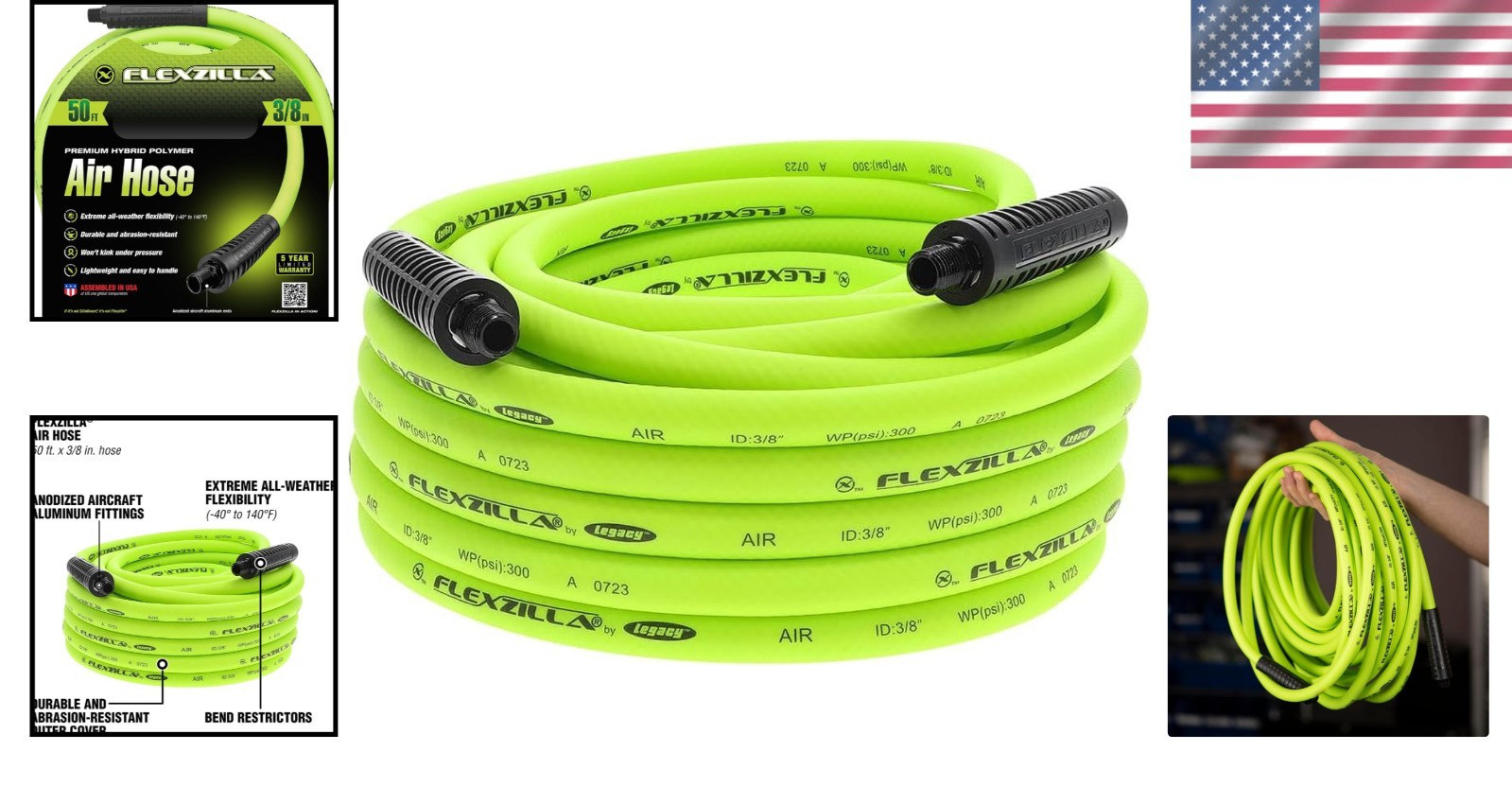Heavy-Duty Flexzilla Air Hose 3/8" x 50 ft. - Ultimate Durability & Flexibility - Image 2