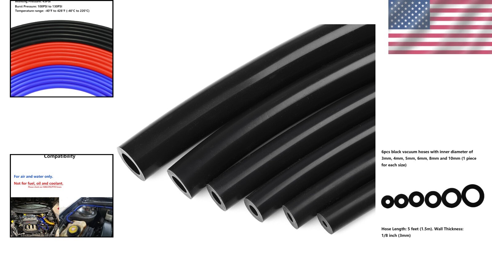 Comprehensive 10FT Silicone Hose Kit: 6PCS for Automotive Air & Water Systems - Image 2