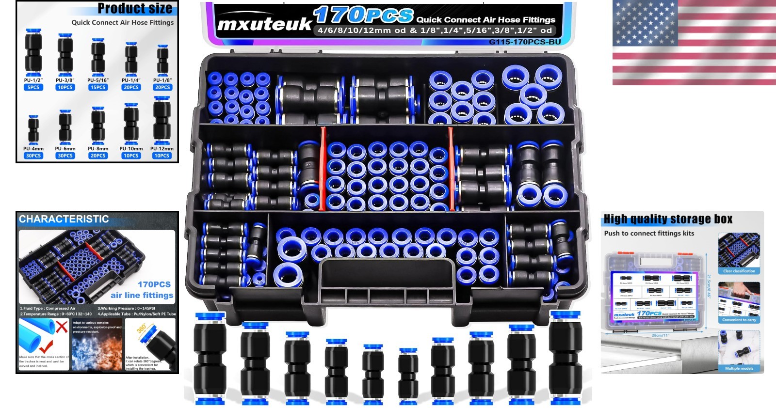 170PC Professional Quick Connect Air Hose Fittings, Versatile Sizes for Any Job - Image 2