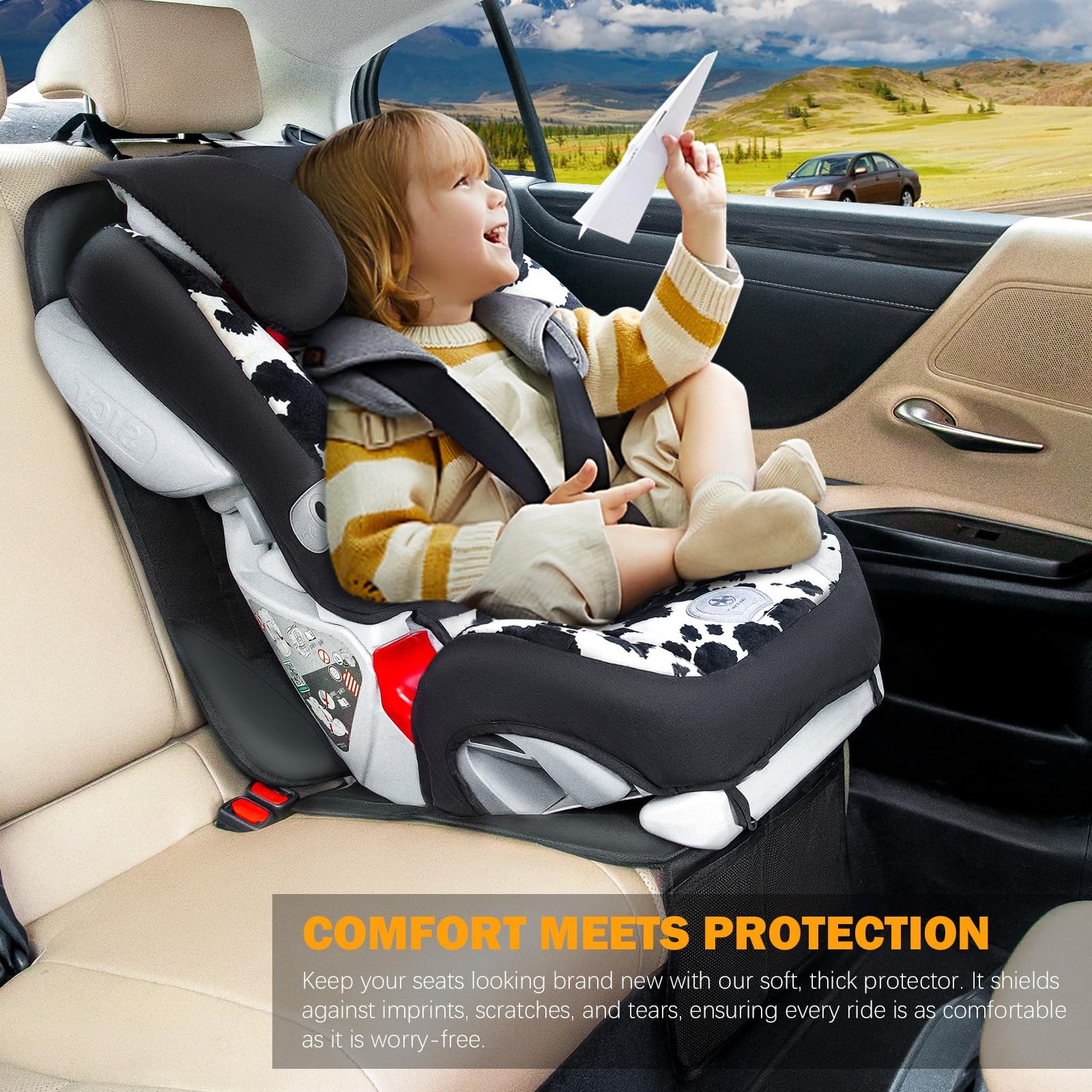 Protector de asiento de coche para cojín de asiento infantil para asientos de cuero y tela, 2 mes...- - Image 2