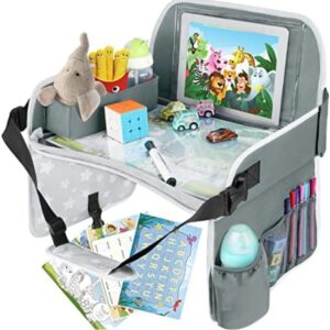 Bandeja de viaje, bandeja de regazo para asiento de coche pequeño, 16,5 x 13,5 pulgadas (gris) -