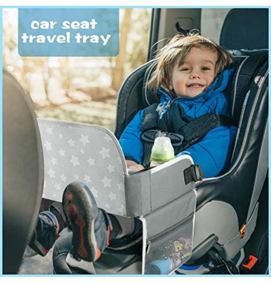 Bandeja de viaje, bandeja de regazo para asiento de coche pequeño, 16,5 x 13,5 pulgadas (gris) - - Image 2