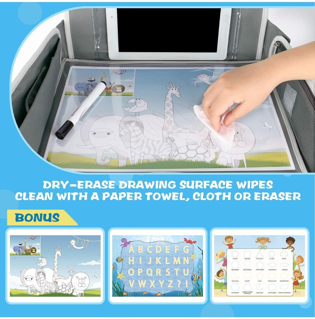 Bandeja de viaje, bandeja de regazo para asiento de coche pequeño, 16,5 x 13,5 pulgadas (gris) - - Image 3