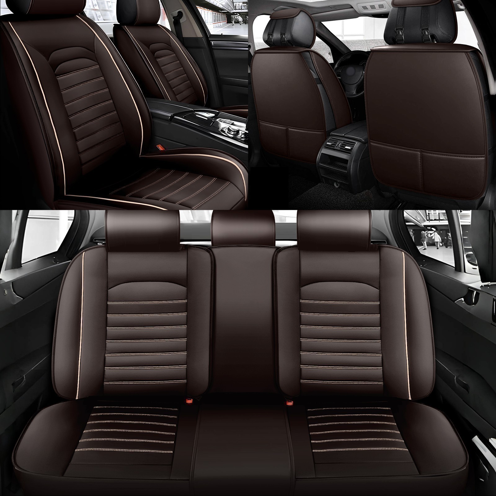 Juego completo de funda de asiento de coche de 5 asientos de cuero para Toyota Tacoma cojín de cuero delantero- - Image 3