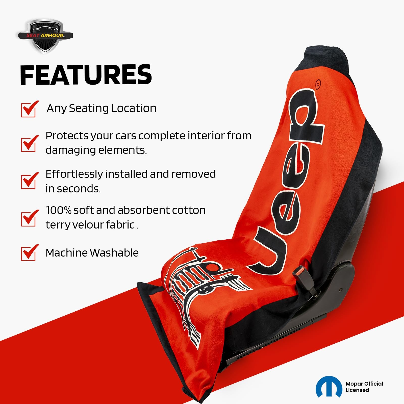 Toalla de asiento Seat Armour Jeep - Toalla Jeep lavable a máquina suave ajuste universal...- - Image 3