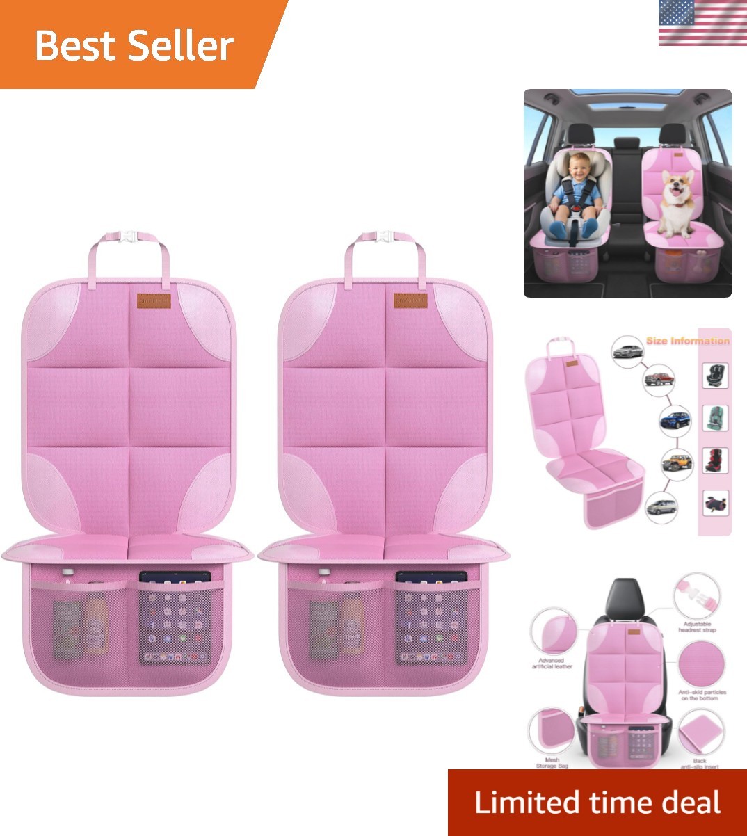Protector de asiento de coche, paquete de 2 fundas de asiento de coche, protector de asiento debajo del asiento de coche de bebé...-