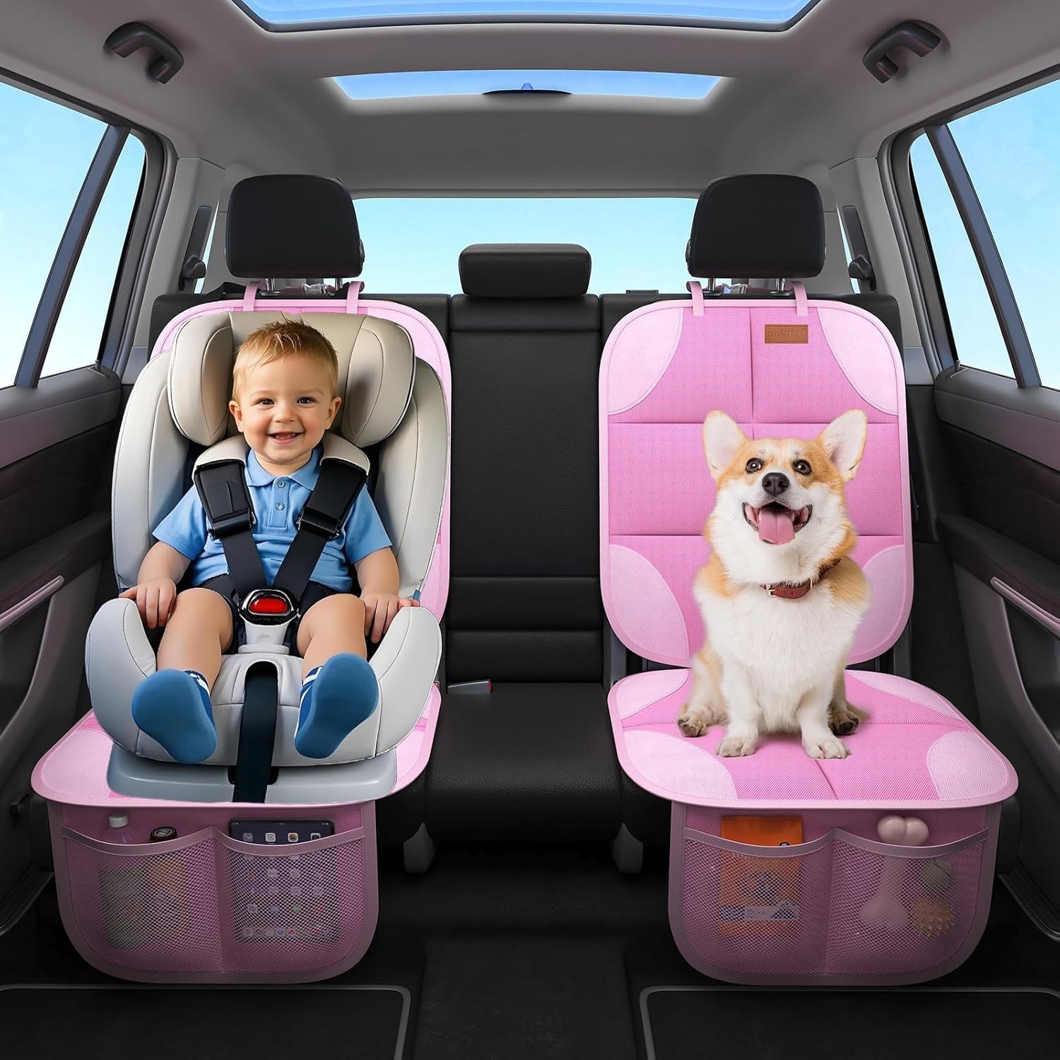 Protector de asiento de coche, paquete de 2 fundas de asiento de coche, protector de asiento debajo del asiento de coche de bebé...- - Image 3