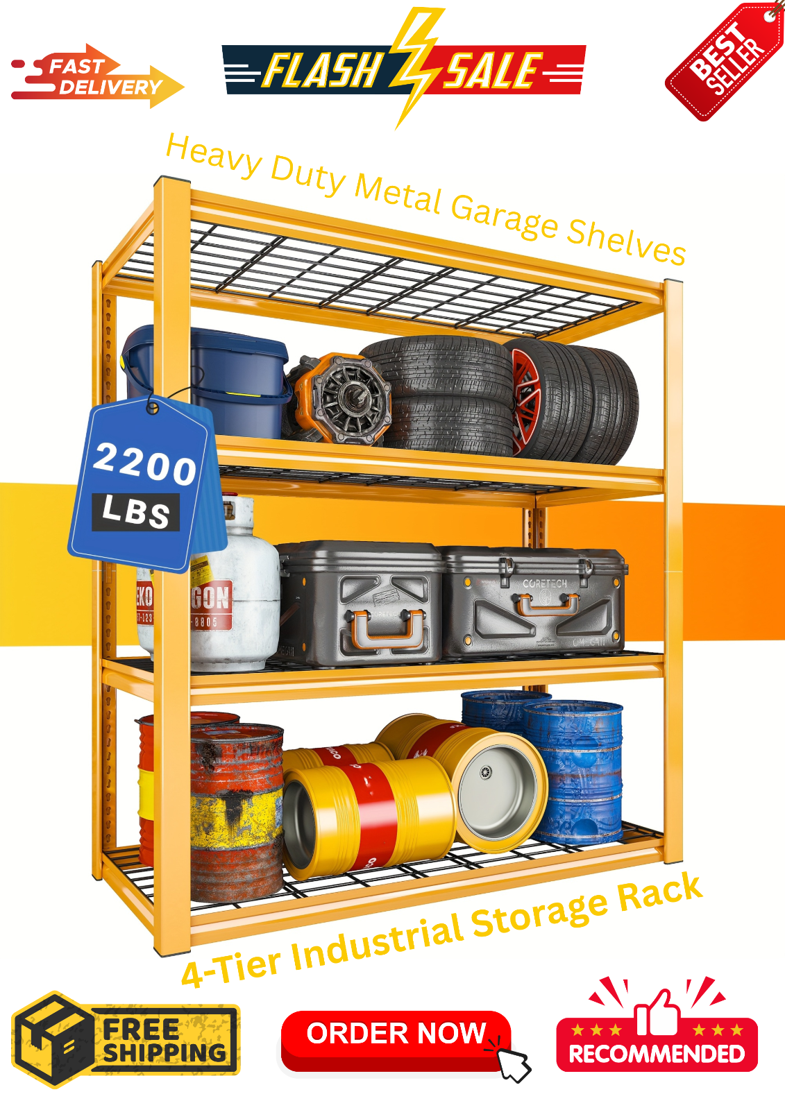 Heavy Duty Garage Storage Shelving 4-Tier Metal Rack Adjustable 40in Utility