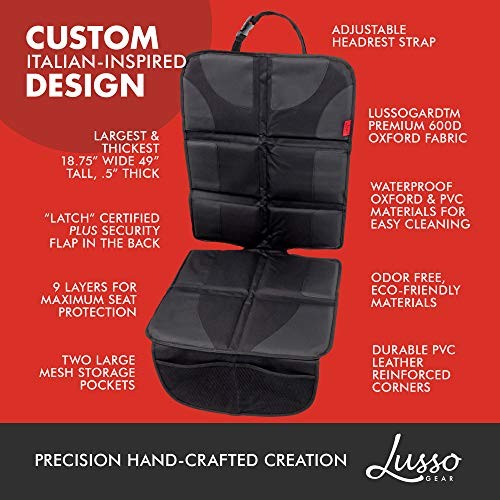Protector de asiento de coche para asiento de coche de bebé - acolchado grueso, 2 mallas de almacenamiento gris- - Image 3