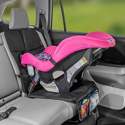 Protector de asiento de coche para asiento de coche de bebé - acolchado grueso, 2 mallas de almacenamiento gris- - Image 4