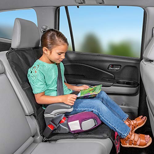 Protector de asiento de coche para asiento de coche de bebé - acolchado grueso, 2 mallas de almacenamiento gris- - Image 5