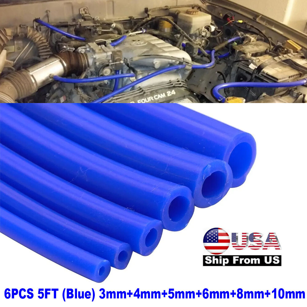 6 Pack 5ft Car Silicone Vacuum Hose Flexible Tube Line Turbochargers Air intake