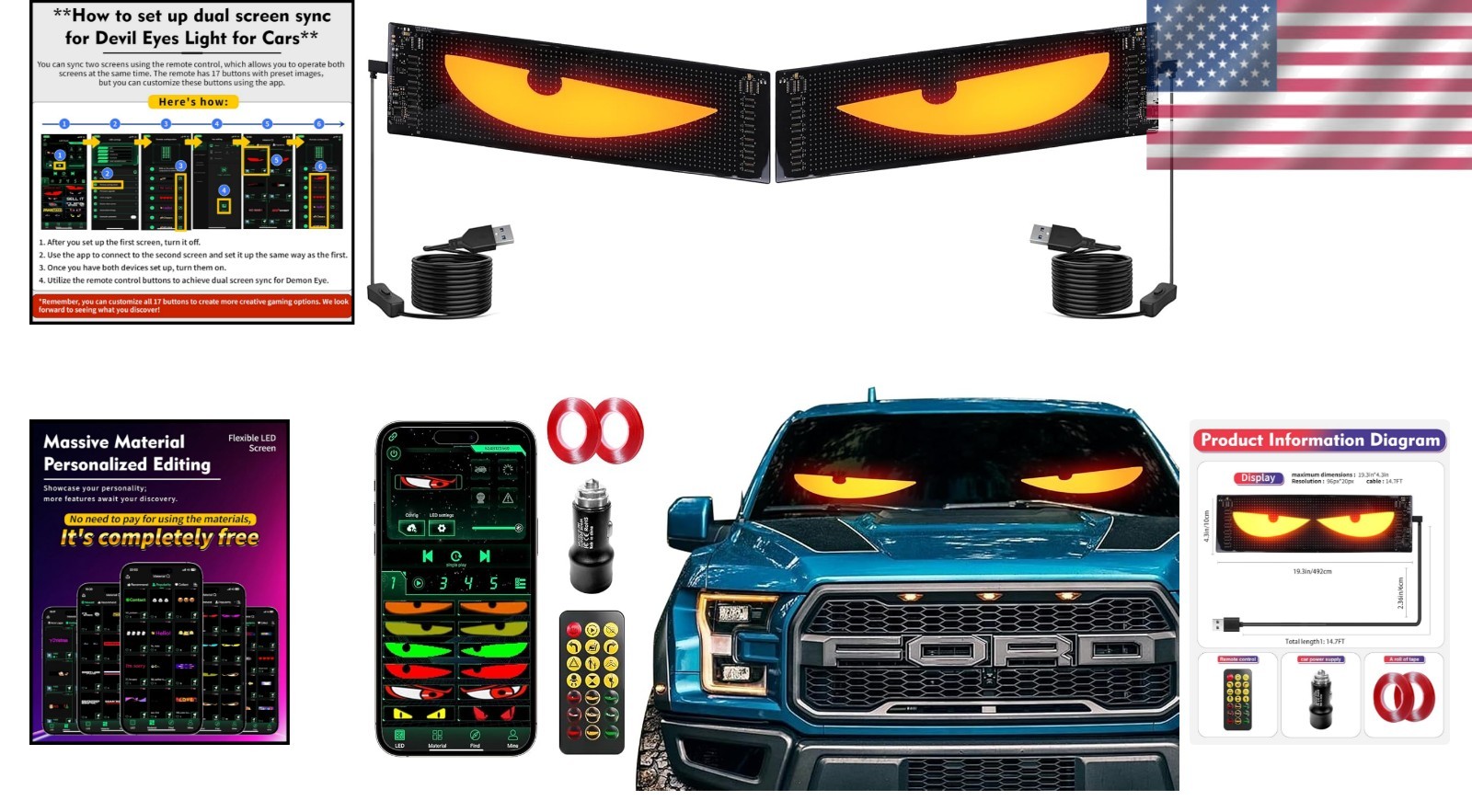 Luces LED dinámicas ojo de diablo para coche - Paquete doble de 19,3"x4,3"- - Image 2