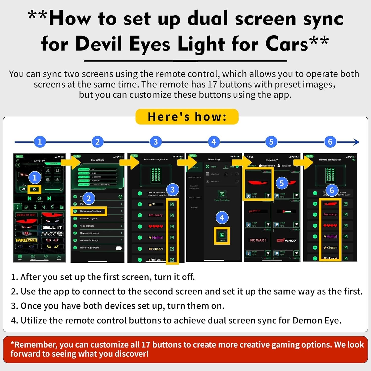 Paquete de 2 Devil's Eye: Pantalla LED Doble Programable para Coche para Iluminación Personalizada y S...- - Image 5