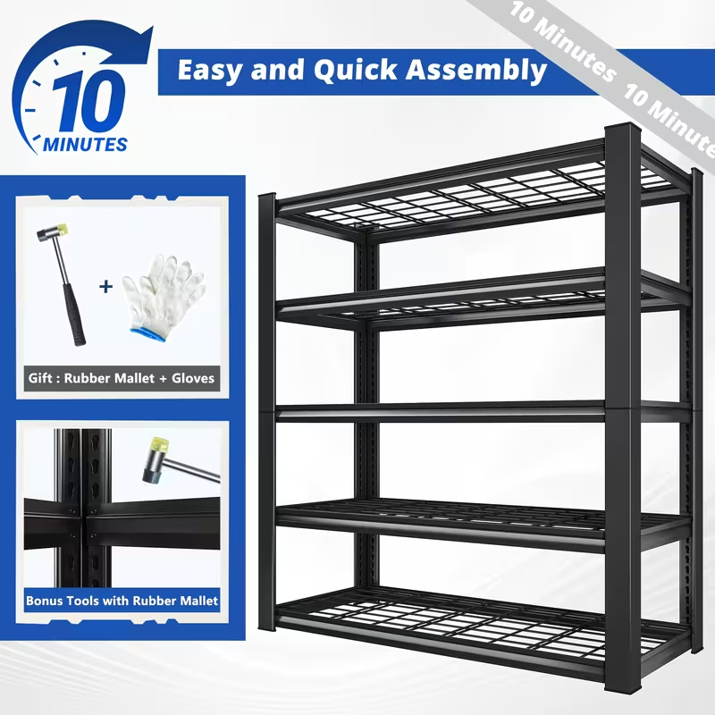 Heavy Duty 5-Tier Metal Garage Shelving Unit – 2000–3000 lb Adjustable Rack - Image 4