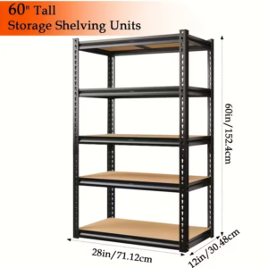 Heavy Duty 5-Tier Garage Shelving 60 Inch Tall Storage Rack 2000lb Adjustable