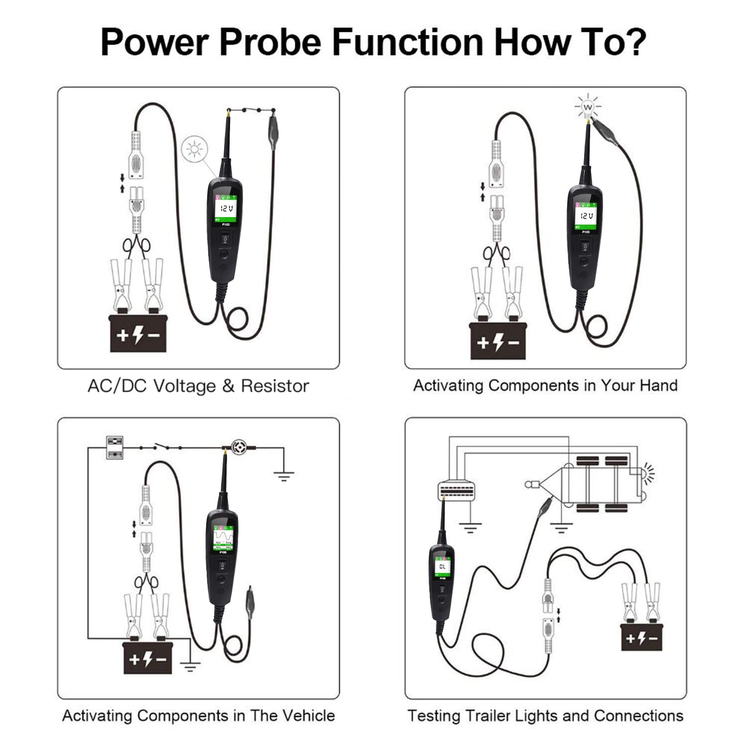 Probador eléctrico automotriz TopDiag P100 12V/24V, voltaje AC/DC (cable de 2 metros)- - Image 5