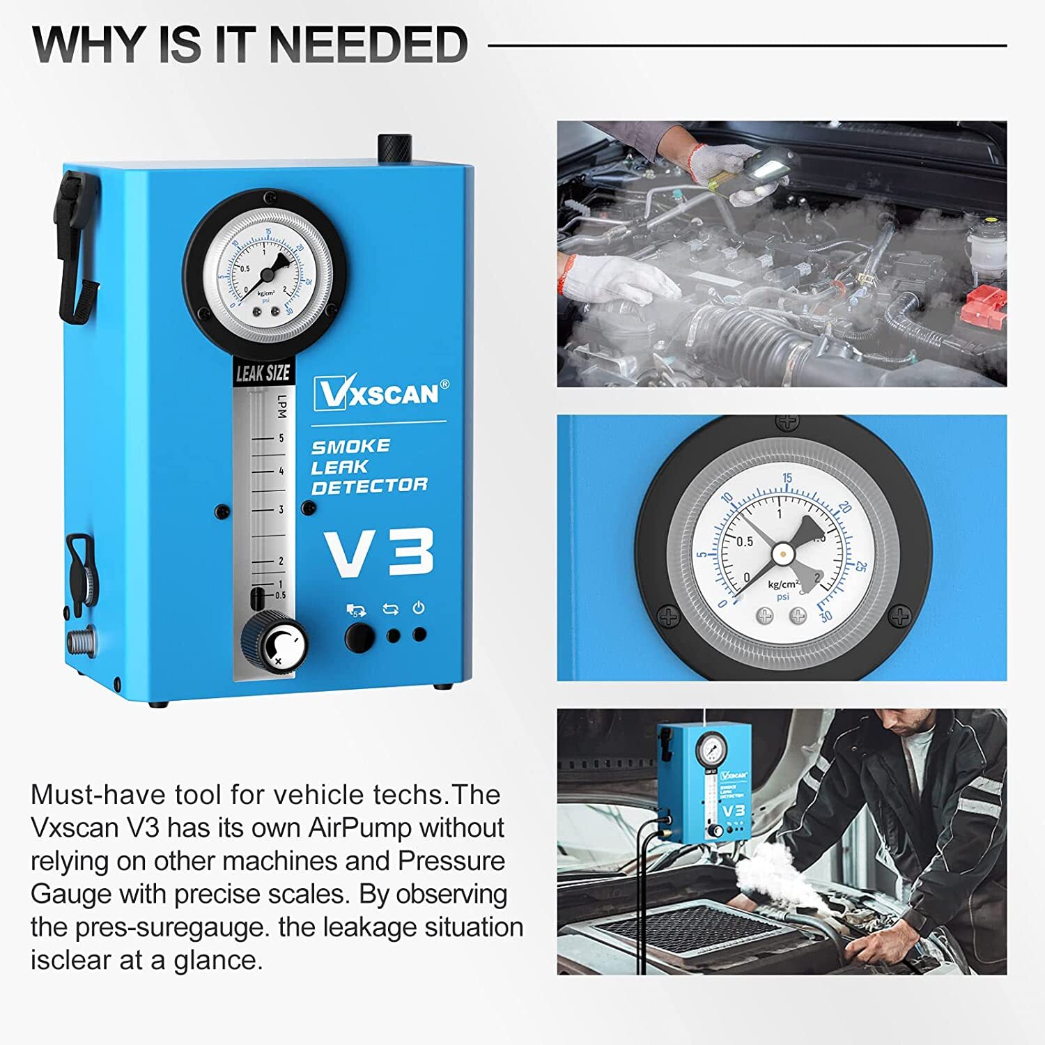 VXSCAN Automotriz EVAP Detector de Fugas de Humo Vacío Probador de Diagnóstico de Fugas de Humo- - Image 3
