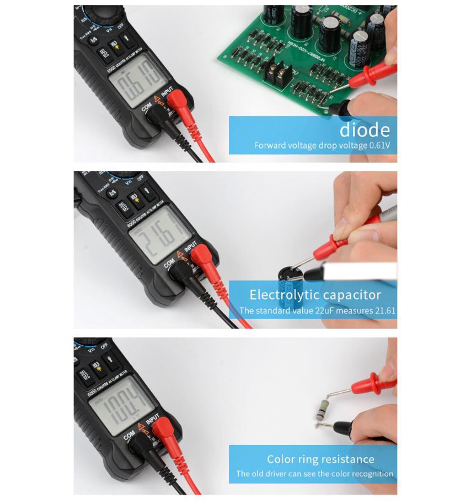 Pinza amperimétrica digital - Rango automático | 5999 unidades | Linterna | Probador de corriente alterna- - Image 4