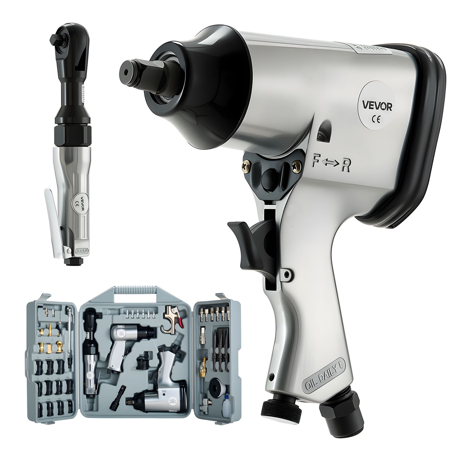 VEVOR 50pcs Pro Air Tool and Accessories Kit Air Impact & Ratchet Wrench Hammer