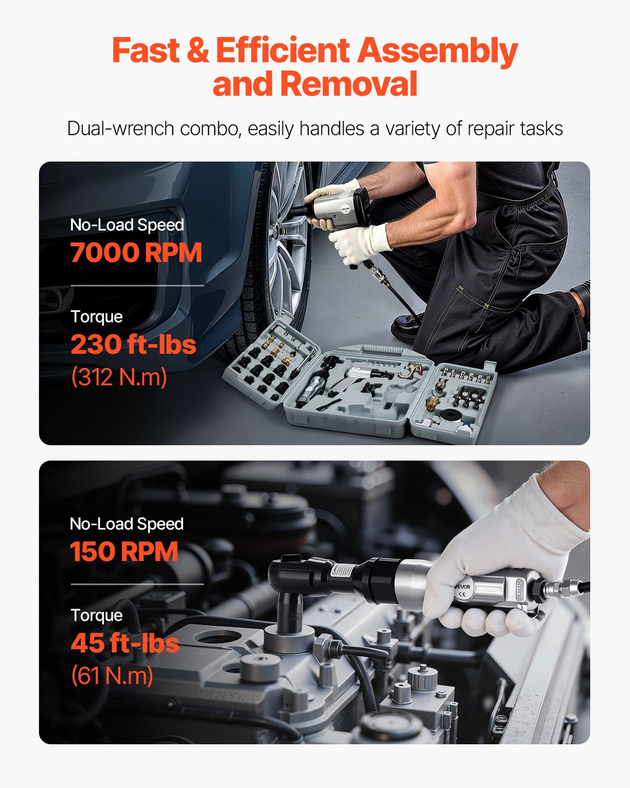 VEVOR 50pcs Pro Air Tool and Accessories Kit Air Impact & Ratchet Wrench Hammer - Image 3