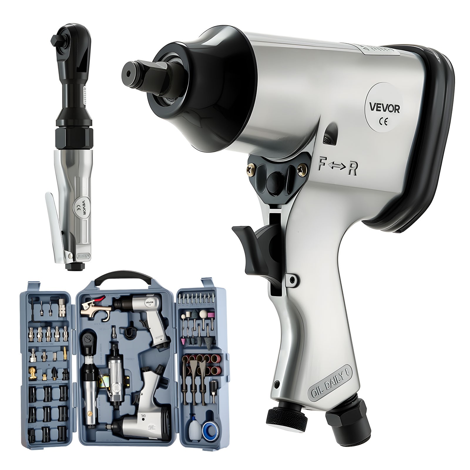 VEVOR 71PCS Pro Air Tool and Accessories Kit Impact & Ratchet Wrench Die Grinder