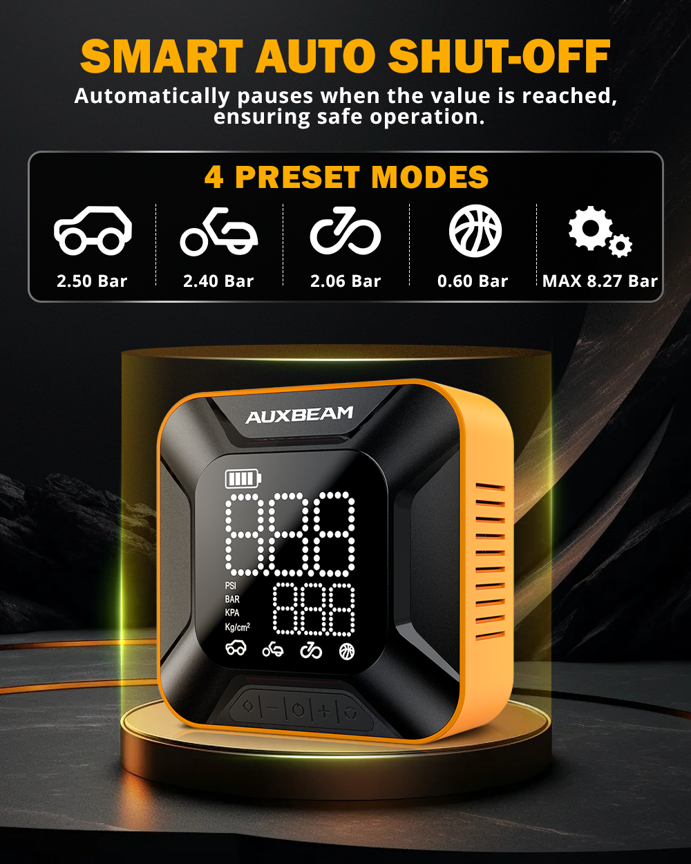 AUXBEAM Cylinder Portable Car Tire Inflator Air Compressor Pump for Pickup Truck - Image 5