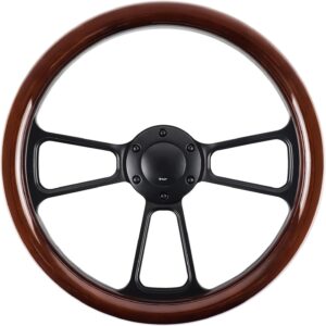 Volante de carreras de madera de 14 pulgadas 6 pernos negro aluminio 3 radios madera vintage-