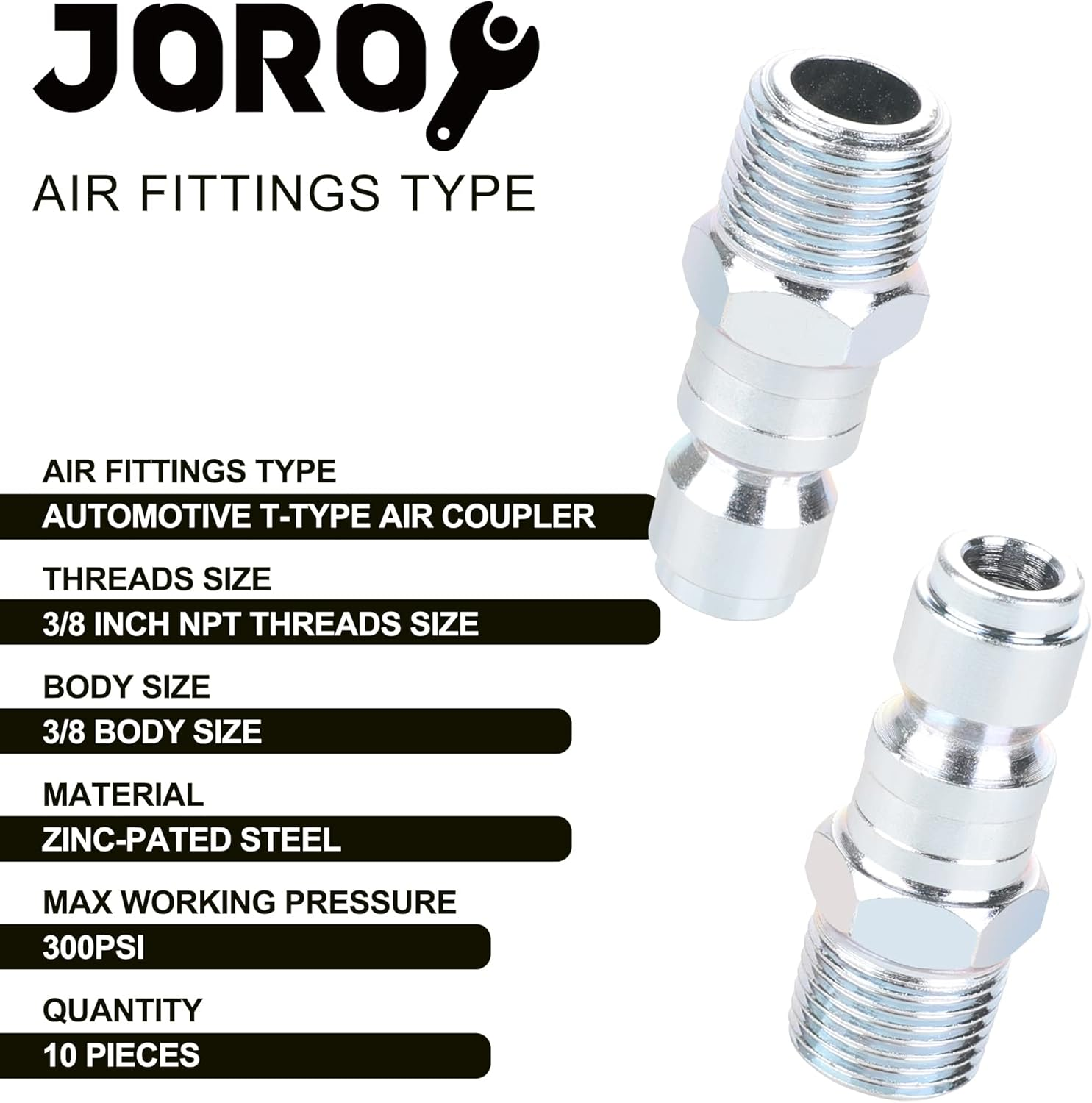 3/8 Air Compressor Hose Fittings, Automotive T-Type, 3/8 Inch NPT Male Threads S - Image 2