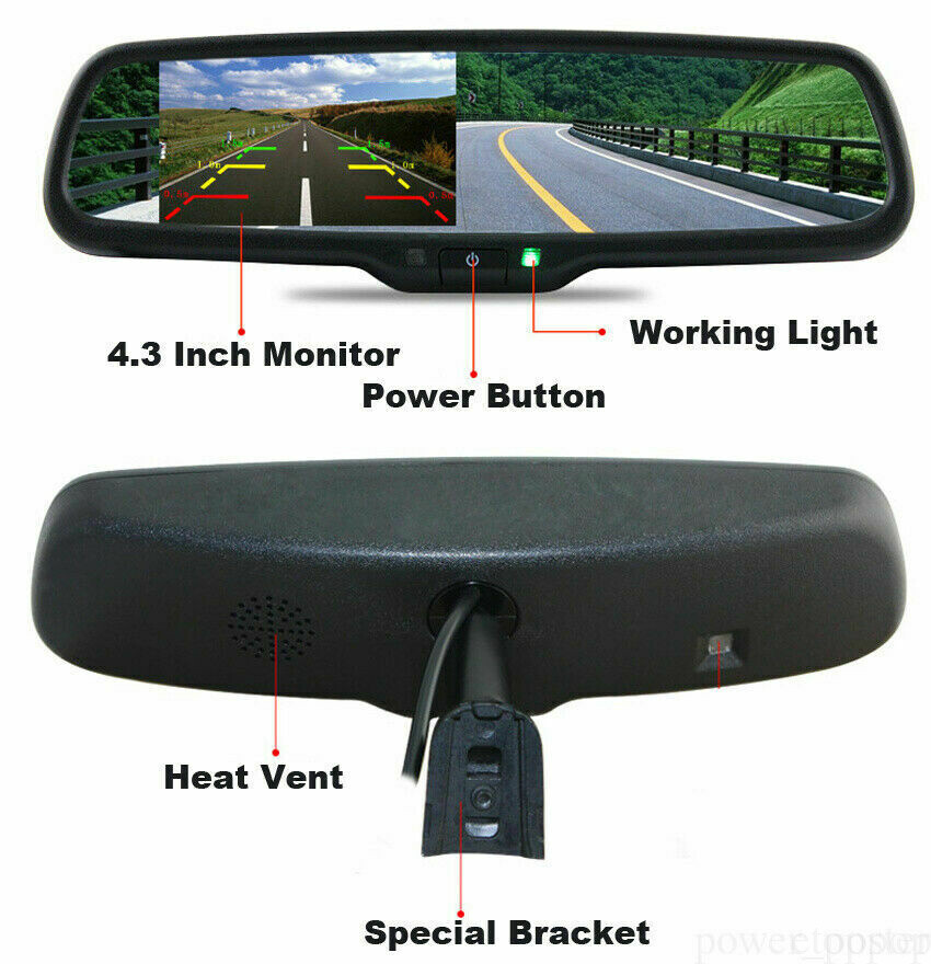 Rear View Mirror Kit 4.3" Monitor No1 Bracket+HD Reverse Backup Camera for Truck - Image 5
