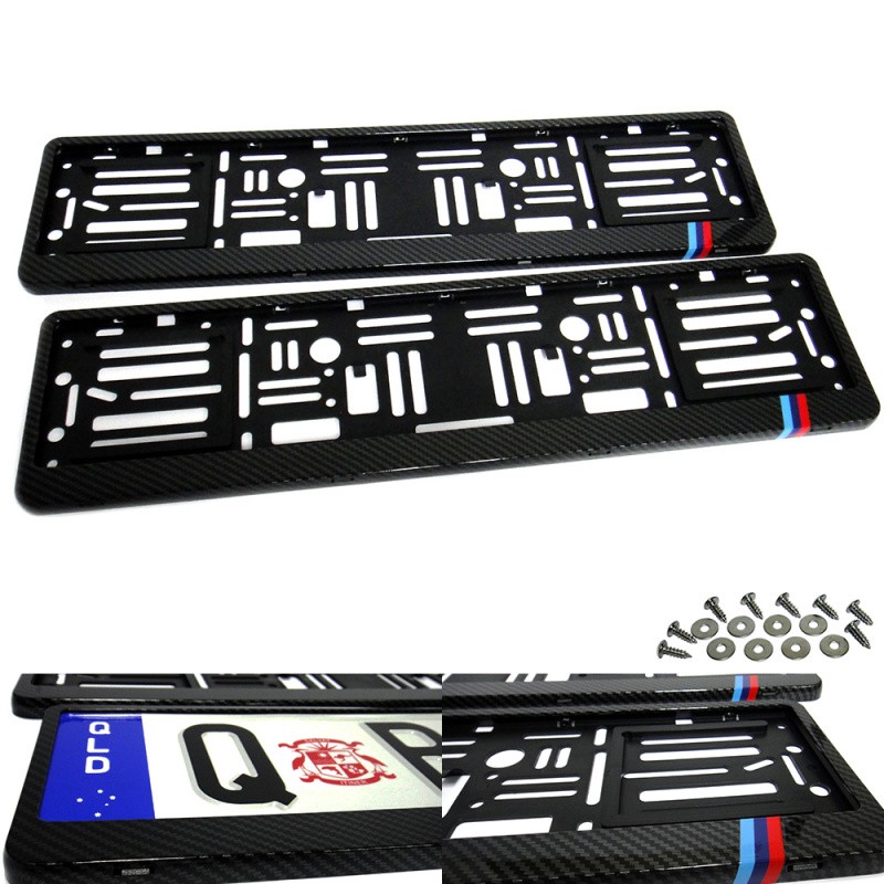 2x Fibra de Carbono Hidrográfica Reino Unido Euro Número Placa Marco Soporte Envolvente Para BMW-