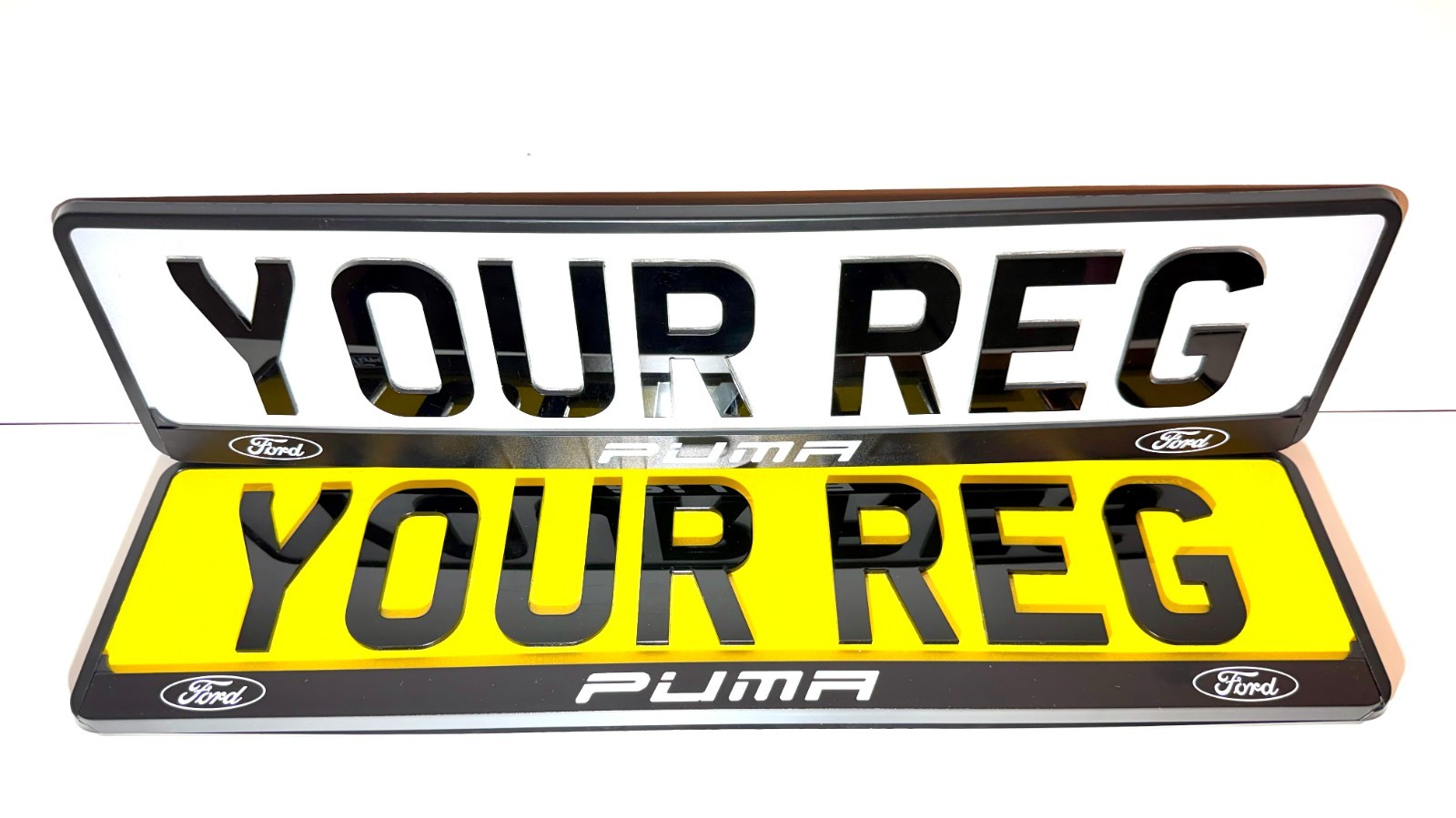 X2 PUMA Ford Coche Número Placa Marcos Envolventes Soportes Impresión UV Auténtico-