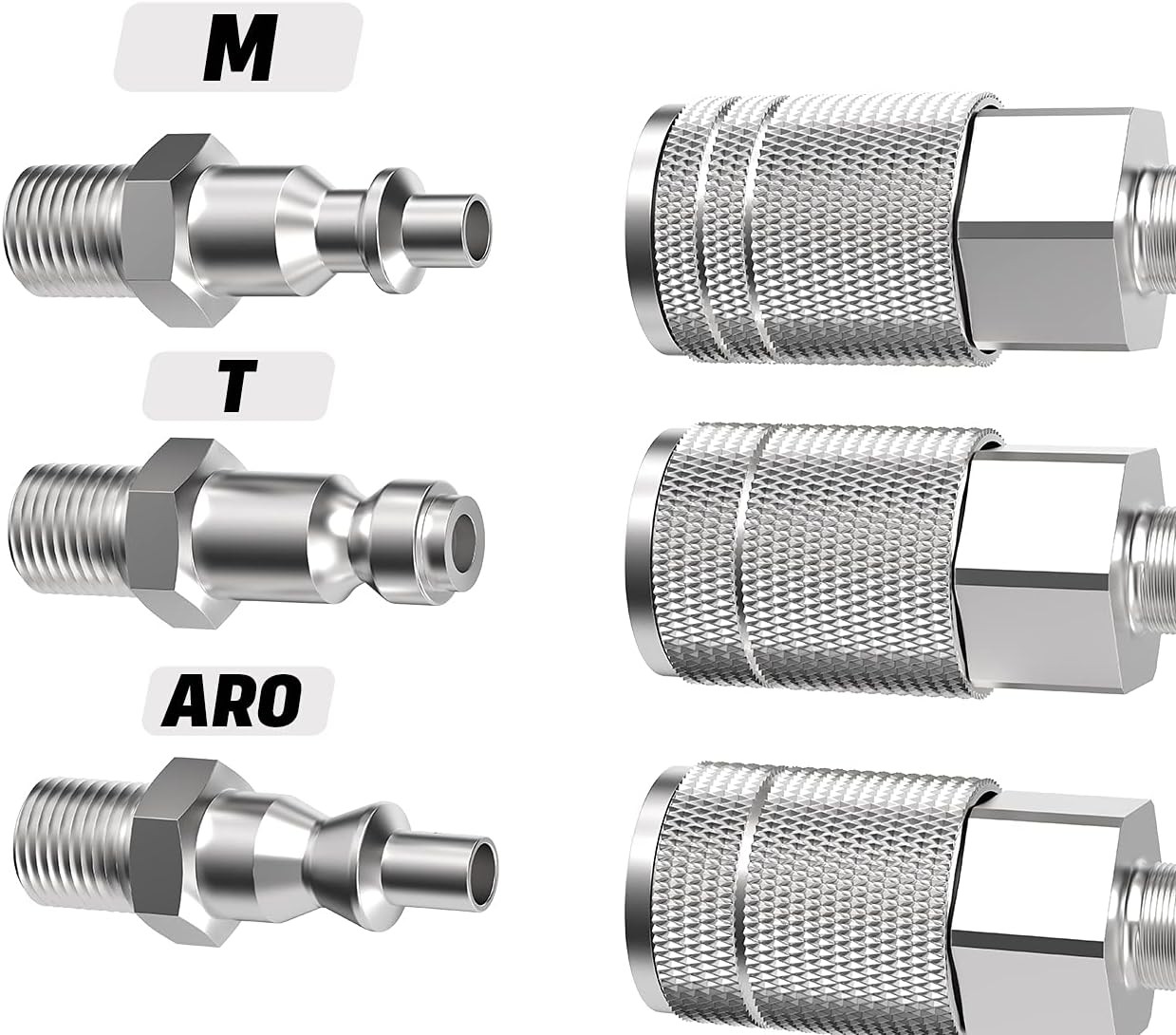 Air Compressor Accessories Fittings, Automotive T-type, 1/4 FNPT PLUG, Silver - Image 5