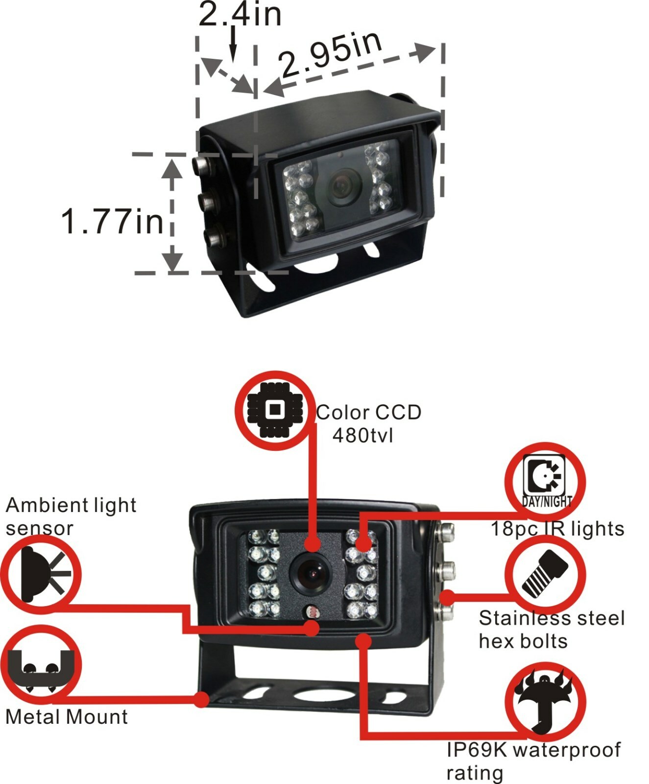 SUPER CLEAR AHD 1080P 7"REAR VIEW REVERSING BACKUP CAMERA SYSTEM CCTV SKID STEER - Image 4
