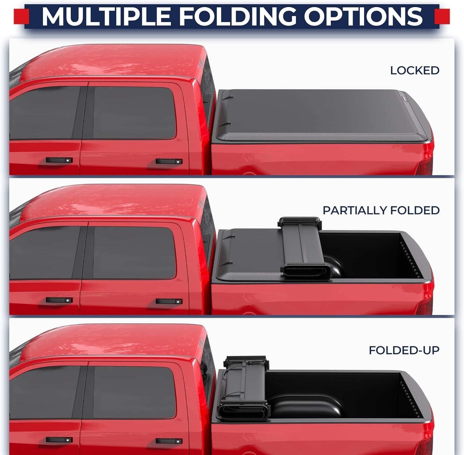 Soft Quad FOLD Truck Bed Tonneau Cover Compatible for 2002-2025 Dodge Ram 1500 I - Image 3