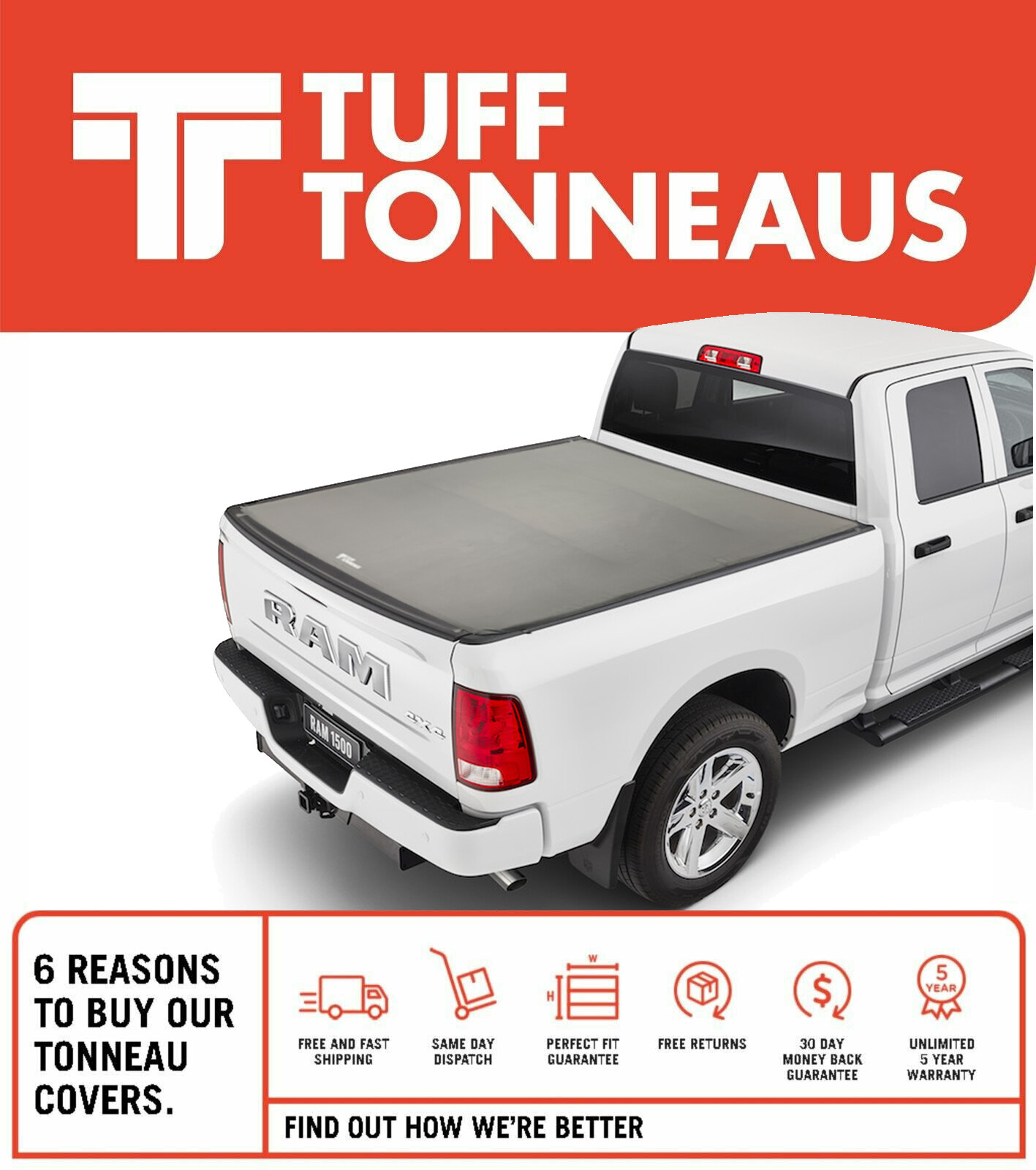 Cubierta con clip Tuff 'sin taladro' 2,0 toneladas para Ram 1500 Express 6'4" cabina cuádruple-