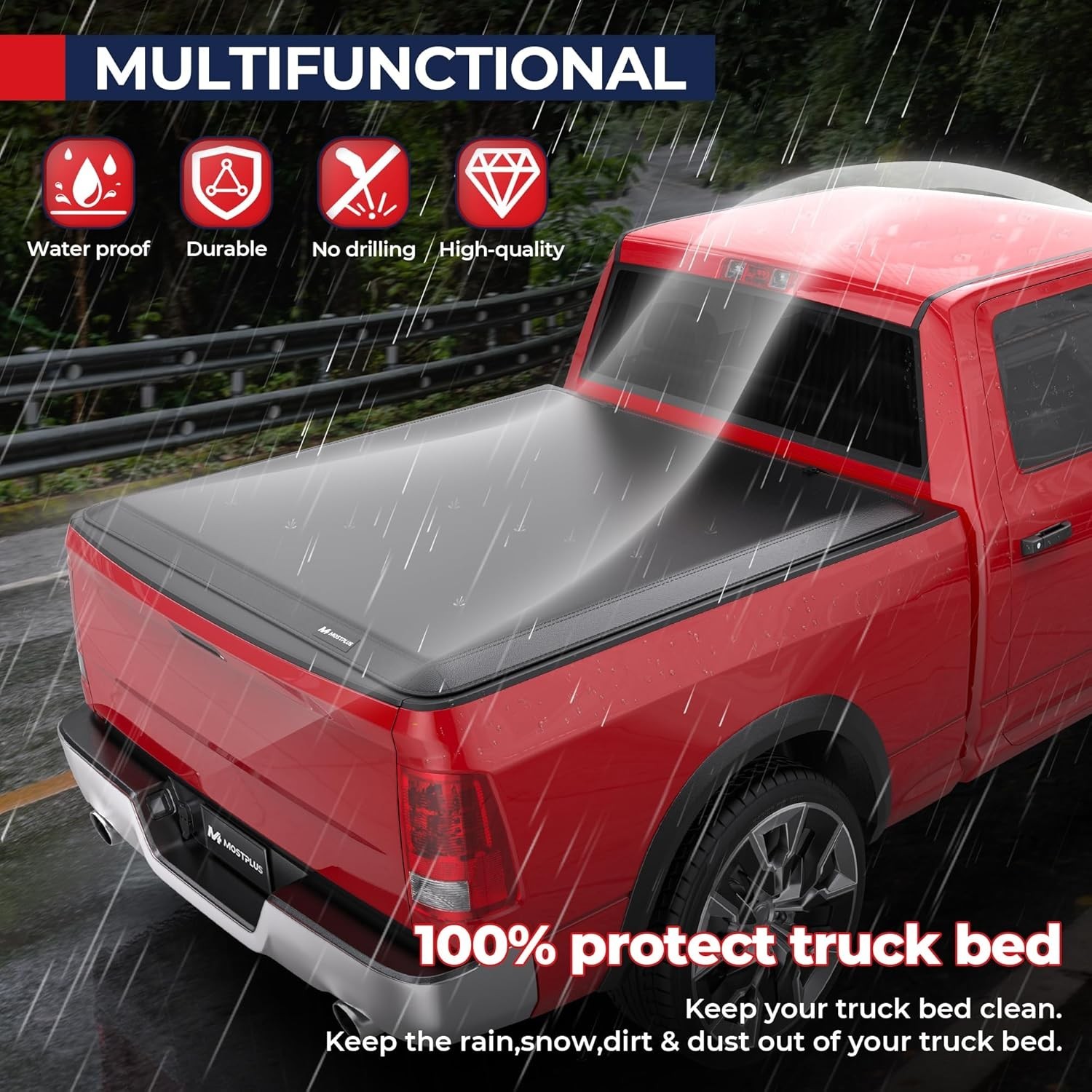 Soft Quad FOLD Truck Bed Tonneau Cover Compatible for 2002-2025 Dodge Ram 1500 I - Image 5