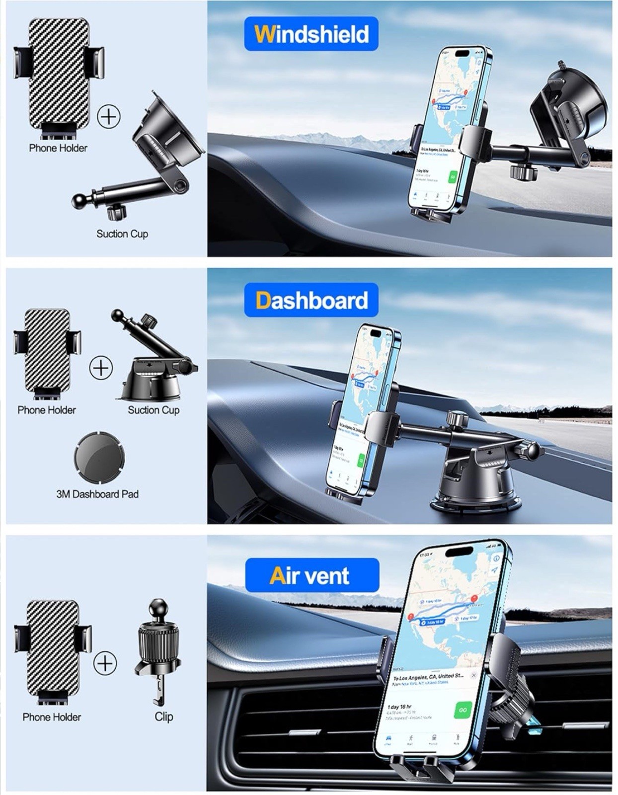 Soportes montados en tablero Qifutan soportes para teléfono para montaje de teléfono de su automóvil para viento de automóvil- - Image 2