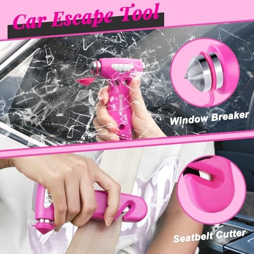 Martillo de seguridad para automóvil, rompe ventanas automotriz y cortador de cinturón de seguridad para 1 rosa- - Image 4