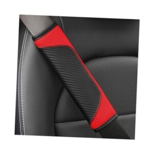 Cubierta de cinturón de seguridad de coche 2 piezas, protección de hombro de cinturón de seguridad de fibra de carbono, rojo suave-