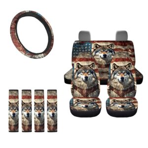 Juego de funda de asiento de coche con estampado de lobo bandera americana de Wanzuoeng Acc...-