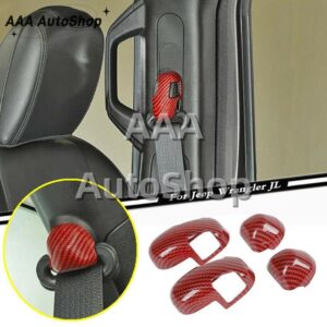 Para Jeep Wrangler JL 2018-2023 Rojo Carbono Cinturón de Seguridad Hebilla Decoración Cubierta Borde-