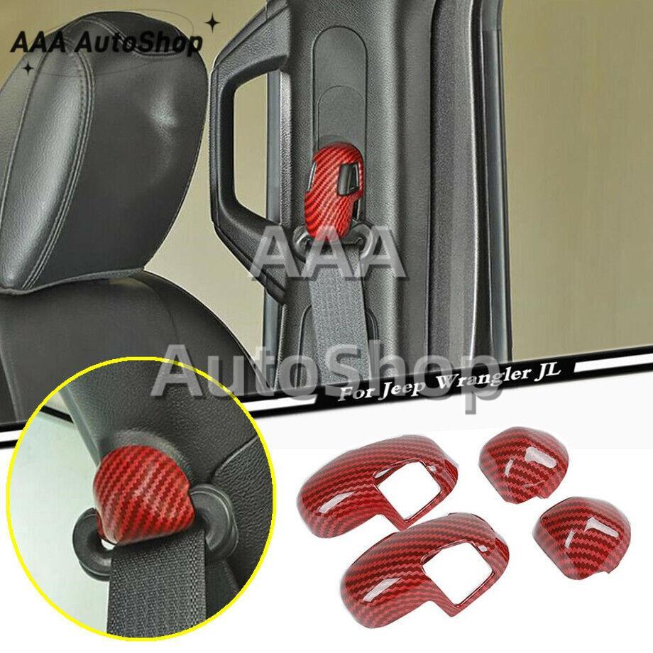 Para Jeep Wrangler JL 2018-2023 Rojo Carbono Cinturón de Seguridad Hebilla Decoración Cubierta Borde-