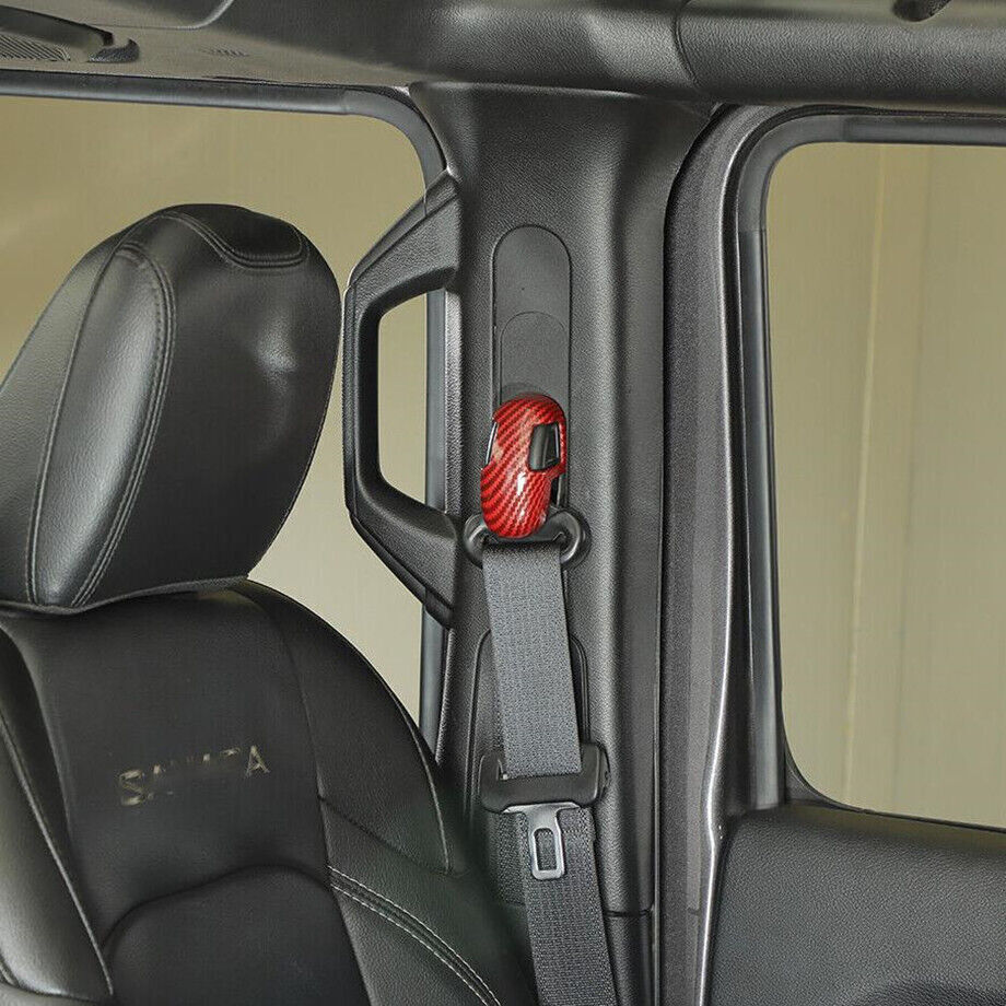 Para Jeep Wrangler JL 2018-2023 Rojo Carbono Cinturón de Seguridad Hebilla Decoración Cubierta Borde- - Image 2