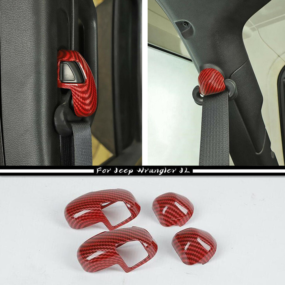 Cubierta de hebilla de cinturón de seguridad 4P para Jeep Wrangler JL 18-23 accesorios rojo carbono-