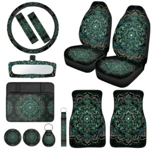 DBBXHZJY 13 Piezas Mandala Cubiertas de Asiento de Coche Asiento Delantero Solo con Alfombrillas, Dirección...-