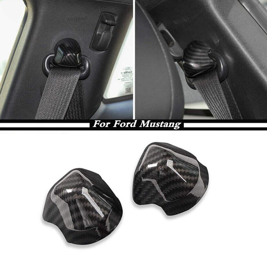 Para Ford Mustang 2015-2022 Fibra de Carbono Interior Cinturón de Seguridad Coche Decoración Cubierta Borde 2P- - Image 2