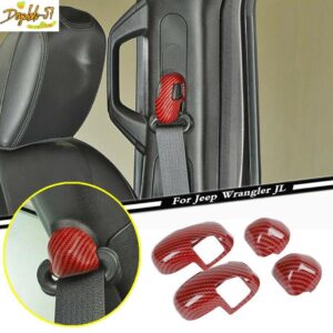 Para Jeep Wrangler JL 2018-23 Rojo Carbono Cinturón de Seguridad Hebilla Decoración Cubierta Borde-